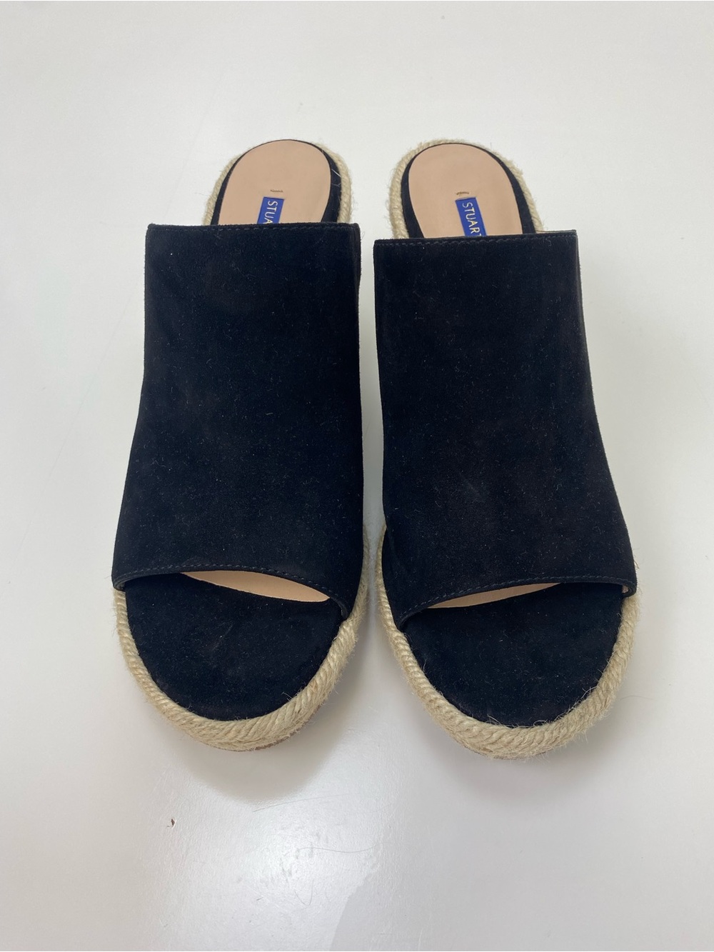 Stuart Weitzman Black Suede Espadrille Mules
